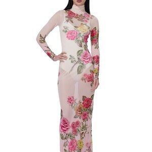 AFRM Pink Floral Sheer Maxi Dress